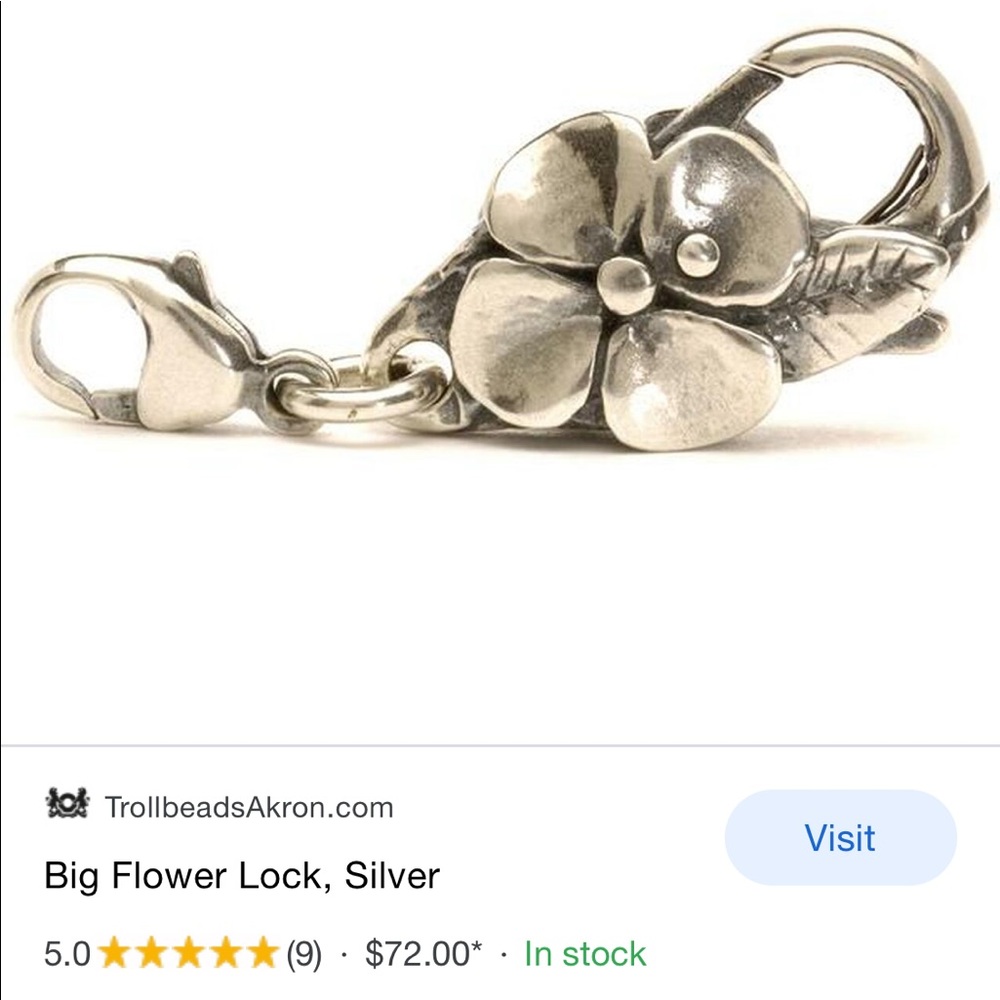 Troll flower lock clasp in 925 sterling silver